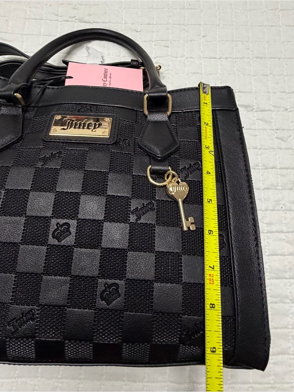 Juicy Couture Black Checkerboard Satchel Crossbody Bag NWT - Picture 10 of 10